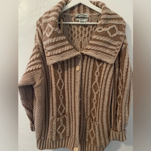Aran Crafts Sweaters - Aran Crafts Merino Wool Cable Knit Sweater - Tan and Cream